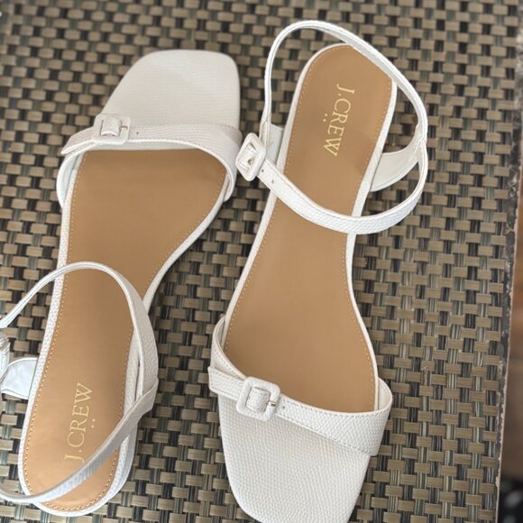 J Crew Women Textured low heel ankle-strap sandals SZ: 9.5 IVORY - Picture 7 of 16
